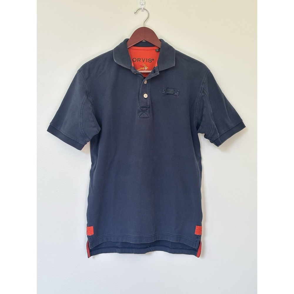 Orvis Fishing Polo Shirt Mens Tag Size Small Navy Blue 100% Cotton